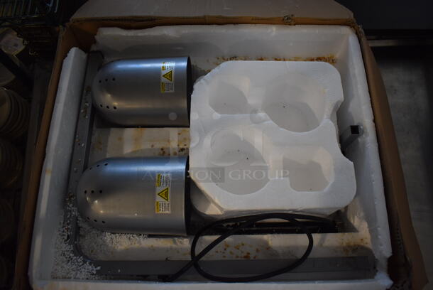 BRAND NEW IN BOX! Winco EHL-2C Metal Commercial Countertop 2 Head Warming Lamp. Tested and Working! - Image 1 of 6