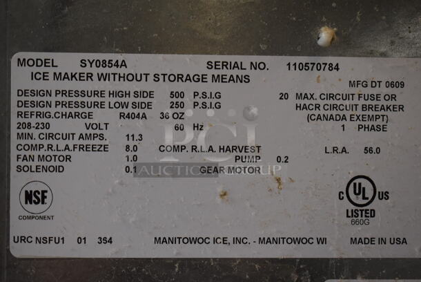 Manitowoc SY0854A Stainless Steel Commercial Ice Head on Manitowoc B570 Commercial Ice Bin. 208-230 Volts, 1 Phase. 30x34x77 - Image 2 of 9