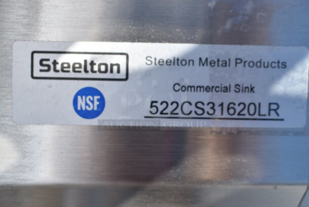 BRAND NEW SCRATCH AND DENT! Steelton 522CS31620LR 84" 18-Gauge Stainless Steel Three Compartment Commercial Sink with 2 Drainboards - 16" x 20" x 12" Bowls - Image 8 of 8