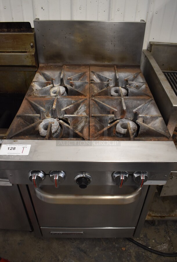 Southbend S24E Stainless Steel Commercial Natural Gas Powered 4 Burner Range w/ Oven on Commercial Casters. 24.5x34x48