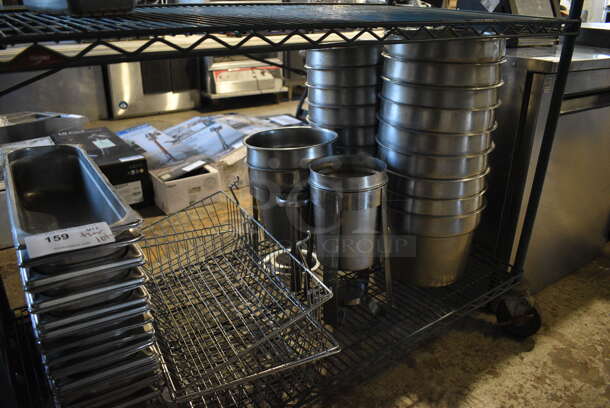 ALL ONE MONEY! Tier Lot of Various Items Including Stainless Steel Drop In Bins and Cylindrical Bins