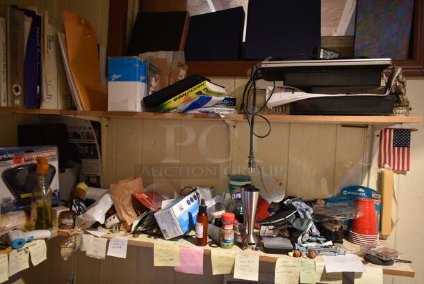 ALL ONE MONEY! ROOM LOT of Desks, Heater, Shelves. Everything Else Shown Is Not Included. BUYER MUST REMOVE. (hallway) - Image 11 of 11