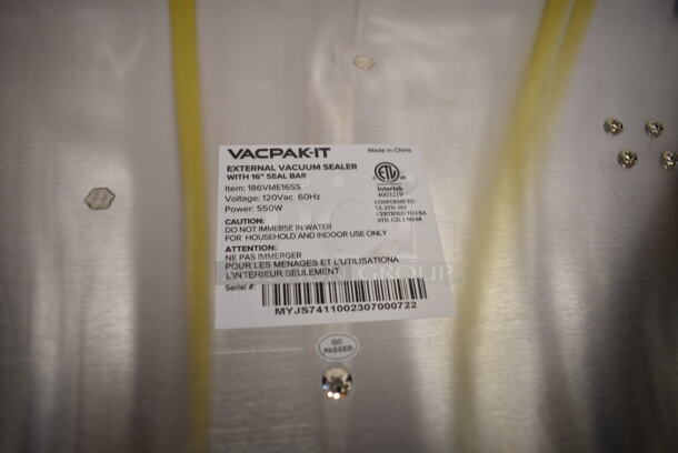 BRAND NEW SCRATCH AND DENT! Vacpak-it 186VME16SS Stainless Steel Commercial Countertop External Vacuum Sealer w/ 16" Seal Bar. 120 Volts, 1 Phase. Tested and Working! - Image 5 of 5
