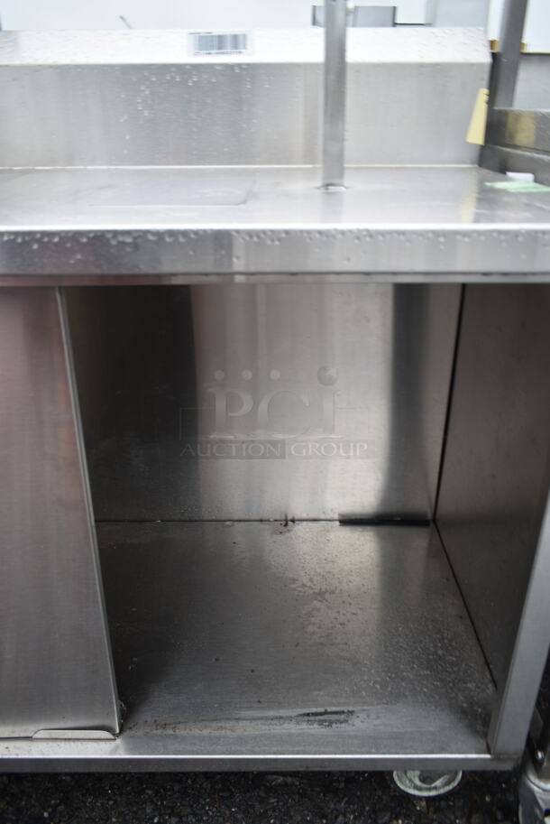 Stainless Steel Commercial Table w/ Back Splash, Under Shelf and 2 Doors on Commercial Casters. - Image 7 of 9