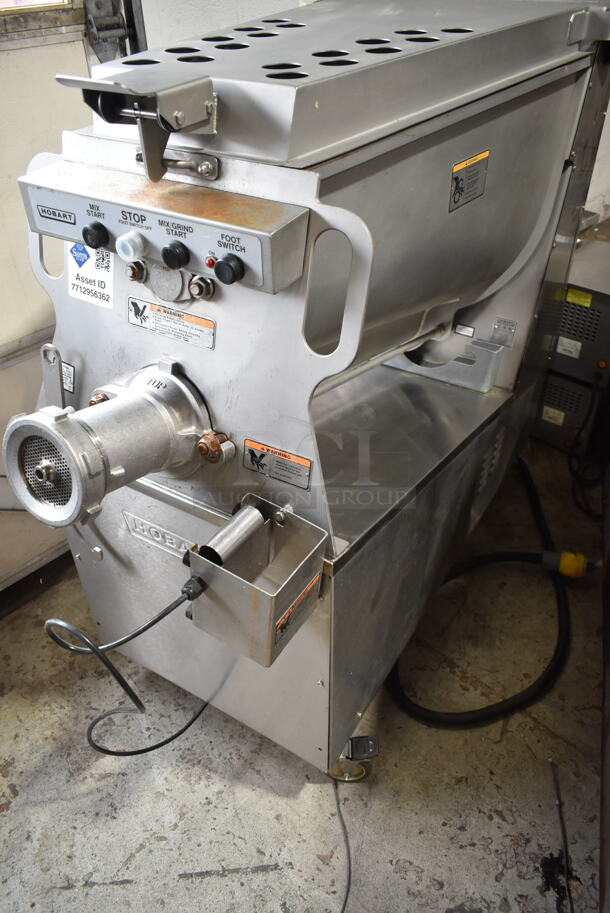 2016 Hobart MG2032 Metal Commercial Floor Style Electric Powered Meat Mixer Grinder w/ Foot Pedal on Commercial Casters. 208 Volts, 3 Phase. Tested and Working! - Image 2 of 8