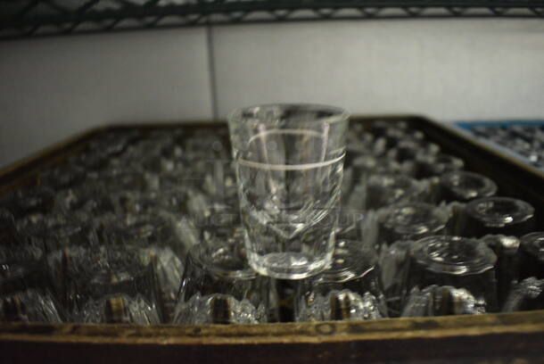 49 Shot Glasses in Dish Caddy. 2x2x3. 49 Times Your Bid! (kitchen)