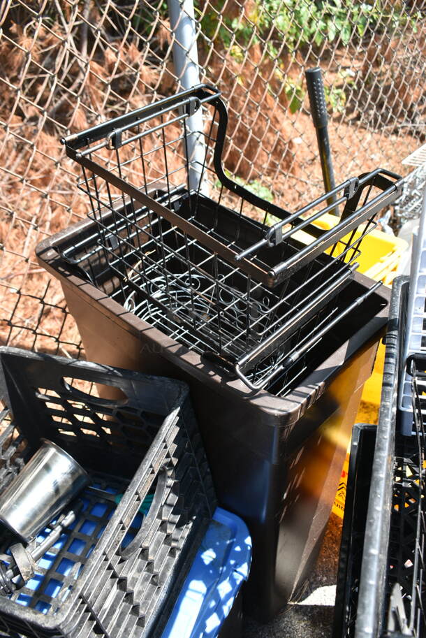 ALL ONE MONEY! Lot of Various Items Including Yellow Mop Bucket, Brown Slim Jim Trash Can, Baskets and Milk Crates - Image 11 of 12
