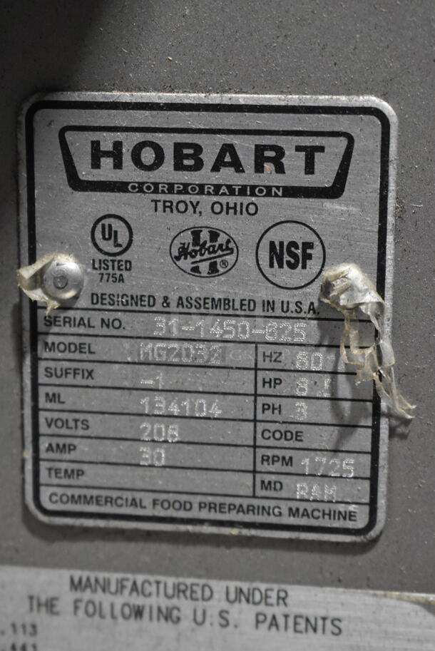 Hobart MG2032 Metal Commercial Floor Style Electric Powered Meat Mixer Grinder w/ Foot Pedal on Commercial Casters. 208 Volts, 3 Phase. Tested and Working! - Image 8 of 8