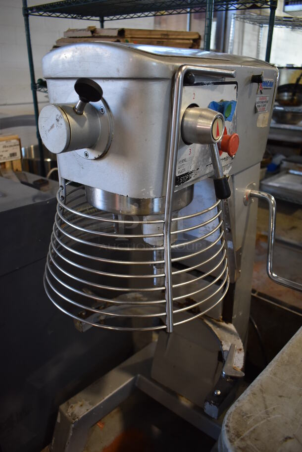 Omcan PM30 Metal Commercial Floor Style 30 Quart Planetary Dough Mixer w/ Stainless Steel Mixing Bowl, Bowl Guard, Whisk, Dough Hook and Paddle Attachments. 110 Volts, 1 Phase. 24x23x45. Tested and Does Not Power On - Image 6 of 6