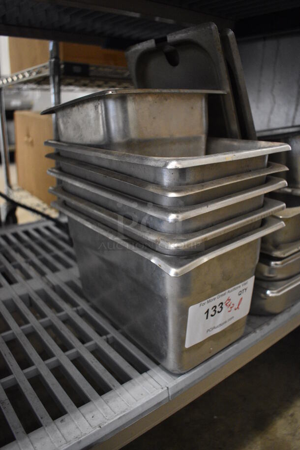 ALL ONE MONEY! Lot of 12 Various Stainless Steel Drop In Bins and 3 Third Size Drop In Bin Lids! Includes 1/2 Size, 1/3 Size and 1/4 Size. - Image 2 of 5