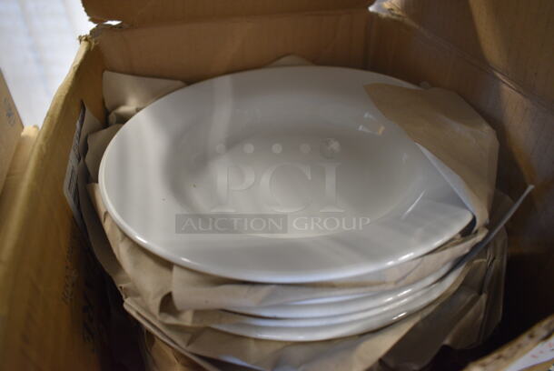 24 BRAND NEW IN BOX! White Ceramic Plates. 9x9x2. 24 Times Your Bid!