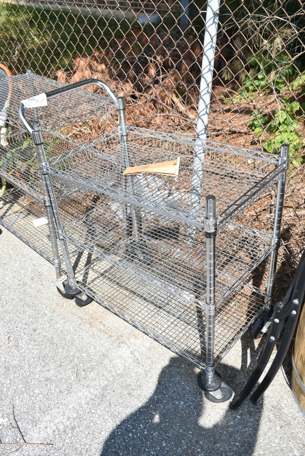2 Chrome Finish Wire Items; Shelving Unit and Cart. 18x36x37, 30x18.5x33. 2 Times Your Bid!  - Image 2 of 6