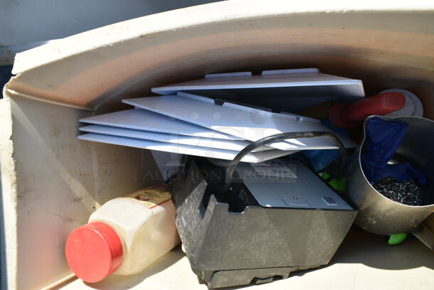 ALL ONE MONEY! Lot of Poly Ingredient Bin and Poly Slim Jim Trash Can w/ Contents Including Receipt Printer - Image 6 of 11