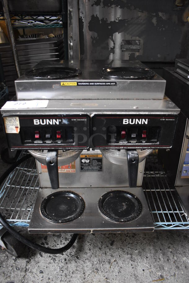 Bunn Stainless Steel Commercial Countertop 4 Burner Coffee Machine w/ 2 Metal Brew Baskets. 120/208-240 Volts, 1 Phase. 16x18x19