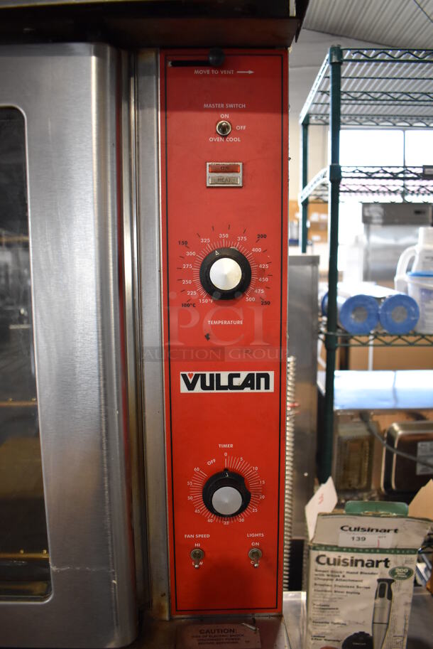 2 Vulcan Stainless Steel Commercial Electric Powered Full Size Convection Oven w/ View Through Doors, Metal Oven Racks and Thermostatic Controls. 230 Volts, 1 Phase. 40x32x70. 2 Times Your Bid! - Image 3 of 10