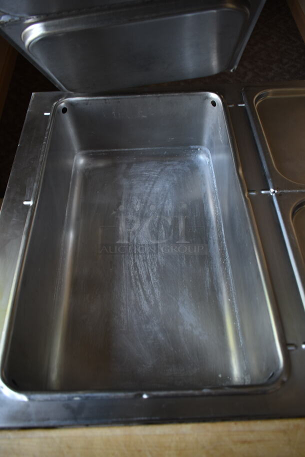 Stainless Steel Commercial 3 Well Steam Table w/ Butcher Block Cutting Board and Under Shelf on Commercial Casters. Tested and Does Not Power On. (front hallway) - Image 5 of 7