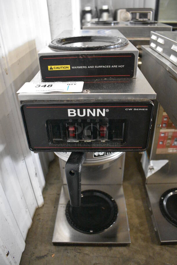 Bunn Model CWT35 Stainless Steel Commercial Countertop 2 Burner Coffee Machine w/ Metal Brew Basket. 120/240 Volts, 1 Phase. 8x18.5x19