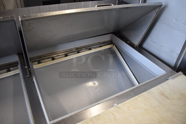 Beverage Air SPE72-30M Stainless Steel Commercial Sandwich Salad Prep Table Bain Marie Mega Top on Commercial Casters w/ 2 Tier Over Shelf. 115 Volts, 1 Phase. 72x38x56. Tested and Working! - Image 4 of 10