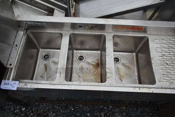 Stainless Steel Commercial 3 Bay Bar Sink w/ Right Side Drain Board. Bays 10x14. Drain Boards 11x15 - Image 2 of 6