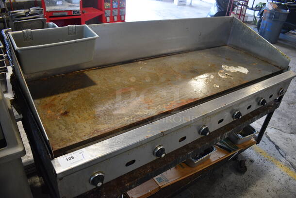 Jade Range Stainless Steel Commercial Natural Gas Powered Flat Top Griddle on Metal Equipment Stand and Metal Under Shelf. 72x32x45 - Image 6 of 6