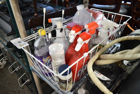 ALL ONE MONEY! White Wire Bin w/ Contents Including Spray Bottles