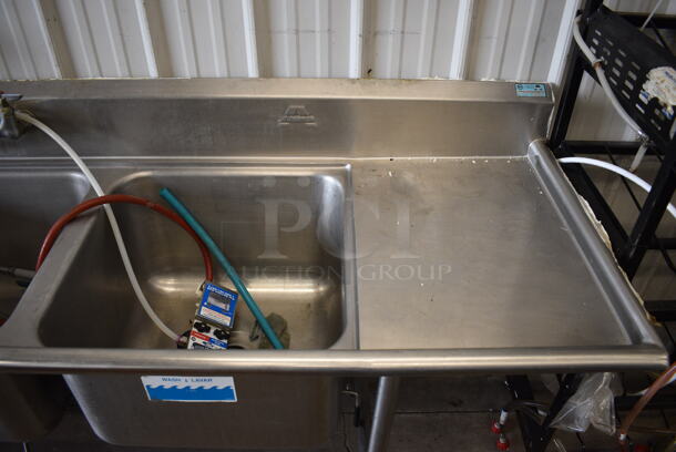 Stainless Steel Commercial 3 Bay Sink w/ Dual Drainboards, Faucet, Handles and Spray Nozzle Attachment. 102x27x40.5. Bays 20x20x14. Drainboards 16x23x2 - Image 2 of 5