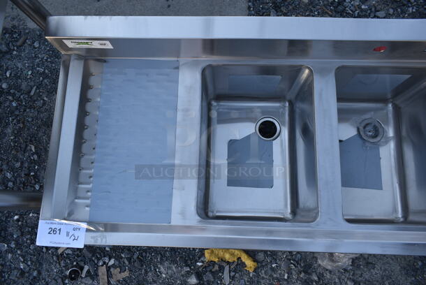 BRAND NEW SCRATCH AND DENT! Regency 600B31014213 Stainless Steel Commercial 3 Bay Back Bar Sink w/ Dual Drain Boards. No Legs. Bays 10x14. Drain Boards 11x15 - Image 2 of 4