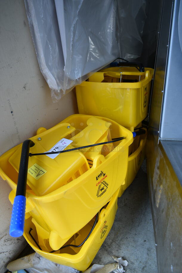 4 BRAND NEW SCRATCH AND DENT! Lavex Yellow Poly Mop Bucket w/ Wringing Attachment. 4 Times Your Bid! - Image 2 of 4