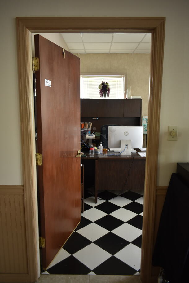 ALL ONE MONEY! ROOM LOT of Various Items Including Desk, Cabinet and Chair. Does Not Include Computer or Printer. BUYER MUST REMOVE. (front hallway) - Image 1 of 12