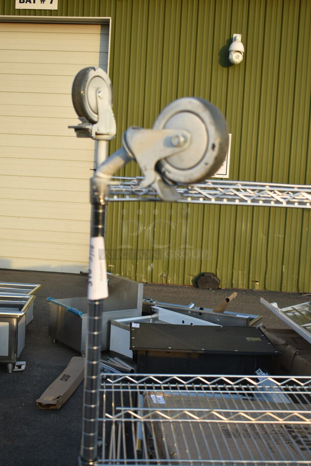 Chrome Finish 4 Tier Wire Shelving Unit on Commercial Casters. BUYER MUST DISMANTLE. PCI CANNOT DISMANTLE FOR SHIPPING. PLEASE CONSIDER FREIGHT CHARGES. - Image 2 of 3