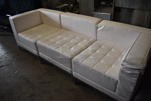 White 3 Section Couch. Each Section Is 28x28x27.5. Entire: 84x28x27.5