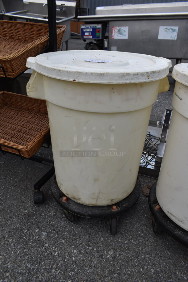 4 White Poly Trash Cans w/ Lids on Dollies. 4 Times Your Bid! - Image 6 of 7