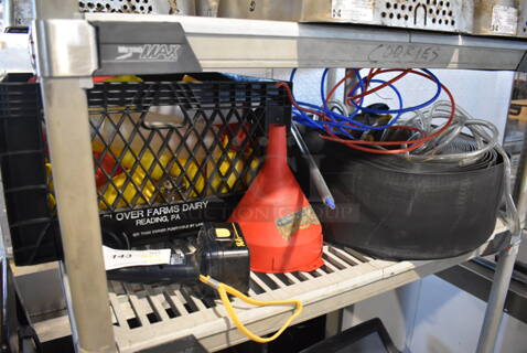 ALL ONE MONEY! Tier Lot of Various Items Including Hoses and Poly Condiment Bottles