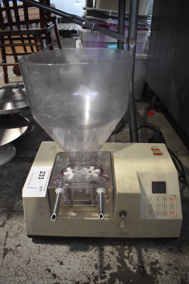 Edhard Model MK Metal Commercial Countertop Donut Pastry Filler w/ Hopper. No Lid. 120 Volts, 1 Phase. 15.5x9.5x17. Tested and Working!