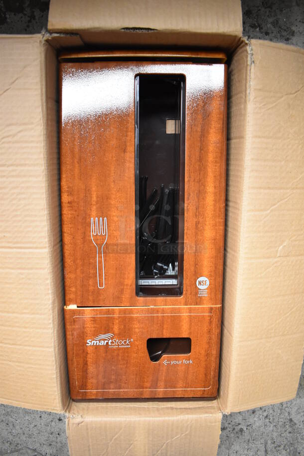 Dixie SmartStock Countertop Wood Pattern Plastic Fork Dispenser. 11x7x22