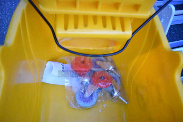 BRAND NEW SCRATCH AND DENT! Lavex Yellow Poly Mop Bucket w/ Wringing Attachment.  - Image 3 of 4