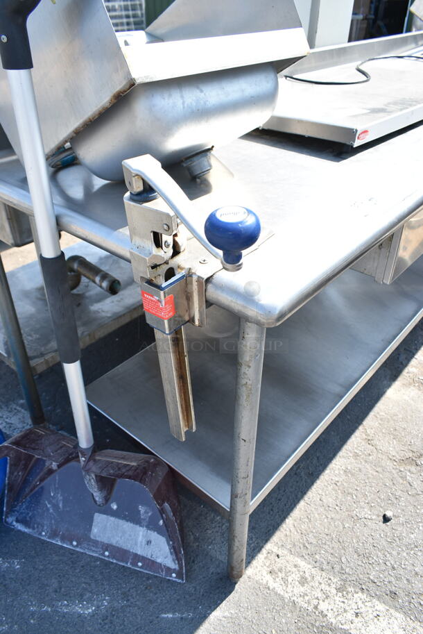 Stainless Steel Table w/ Sink Basin, Faucet, Handles, Drawer, Commercial Can Opener and Under Shelf.  - Image 2 of 7