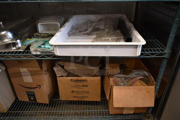 ALL ONE MONEY! Lot of Various Items on Shelving Unit Including Dough Bin, Drop In Bin Lids, Metal Stock Pot and Electric Griddle. Does Not Include Shelving Unit. - Image 7 of 9