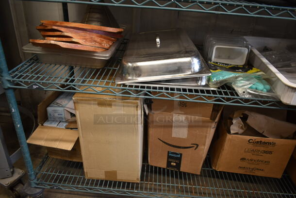 ALL ONE MONEY! Lot of Various Items on Shelving Unit Including Dough Bin, Drop In Bin Lids, Metal Stock Pot and Electric Griddle. Does Not Include Shelving Unit. - Image 8 of 9