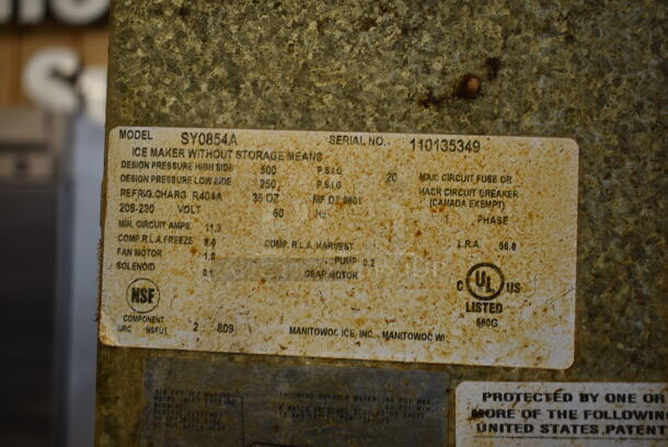 Manitowoc SY0854A Stainless Steel Commercial Ice Head on Manitowoc B570 Stainless Steel Commercial Ice Bin. 208-230 Volts, 1 Phase. - Image 7 of 10