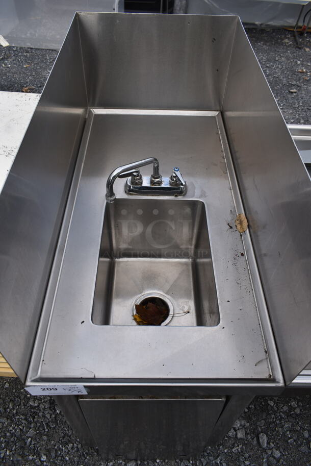 Stainless Steel Commercial Single Bay Sink w/ Faucet, Handles and Side Splash Guards.  - Image 2 of 4