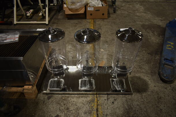 BRAND NEW SCRATCH AND DENT! Stainless Steel Countertop 3 Hopper Dry Dispensers on Frame.