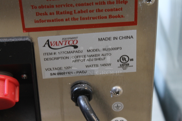 Avantco 177CMAPADJ Stainless Steel Commercial Countertop Coffee Machine. 120 Volts, 1 Phase.  - Image 4 of 5