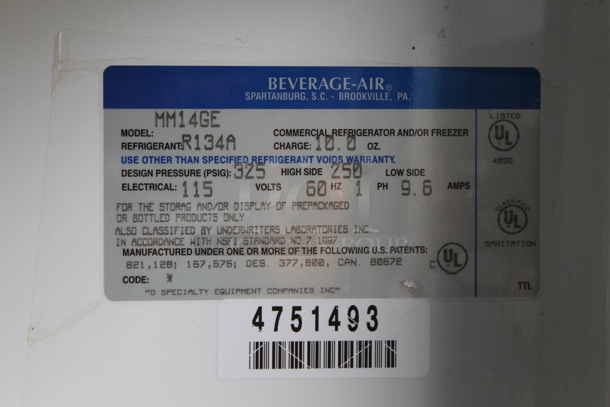 Beverage Air MM14GE Metal Commercial 2 Door Reach In Cooler Merchandiser. 115 Volts, 1 Phase. Tested and Working! - Image 3 of 4