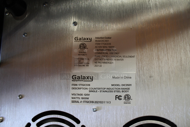 BRAND NEW SCRATCH AND DENT! Galaxy DIC3501 Stainless Steel Commercial Countertop Single Burner Induction Range. 120 Volts, 1 Phase. Tested and Working! - Image 3 of 4