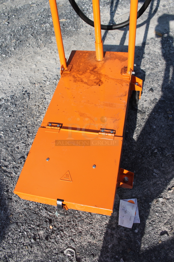 LIKE NEW!  Fryclone Orange Metal Portable 50 Pound Capacity Oil Filtration System on Commercial Casters.  - Image 3 of 6