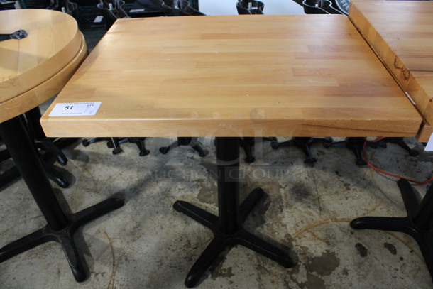 Wooden Butcher Block Tabletop and Black Metal Table Base. Table Is Disassembled. 30x24x30. Tabletop 30x24x2, Base 22x22x28