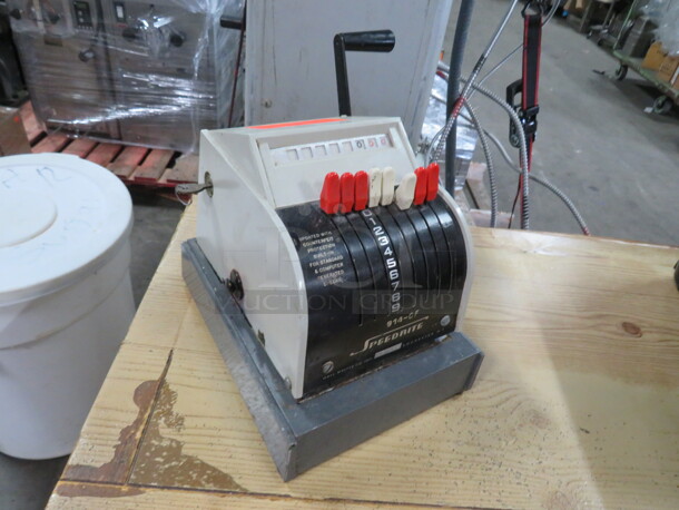 One Speedrite Check Writing Machine With Key. #914CF. - Image 2 of 2