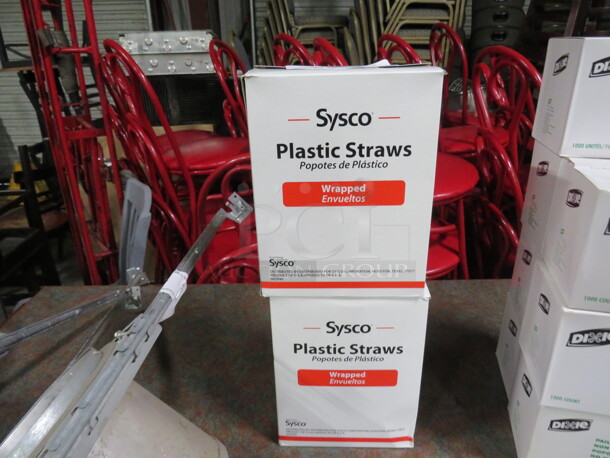 Box Of Wrapped Plastic Straws. 2XBID