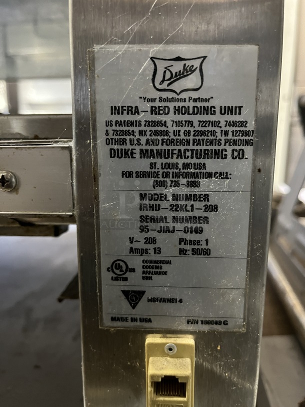 Duke Infared Holding Cabinet, 1 Phase, 208V, No Power Switch - Image 2 of 3